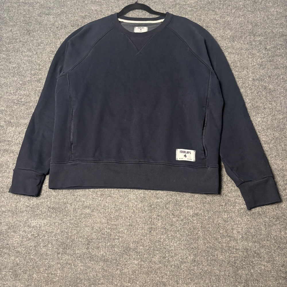 Fourlaps Crewneck Raglan Sweatshirt Mens Large Sky Captain Navy Skyline Active‎